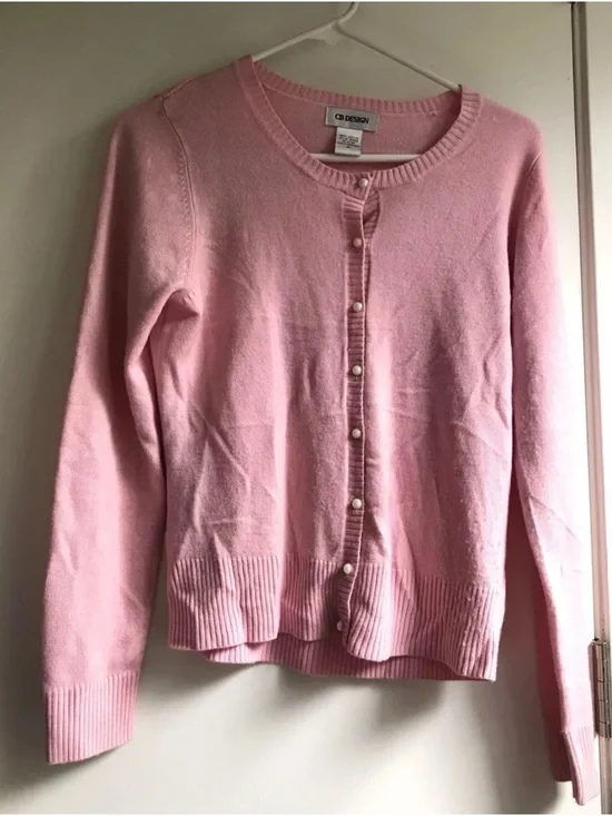 Y2K Baby Pink Cardigan soft girl coquette knit pearl button preppy sweater 2000s - Picture 3 of 5
